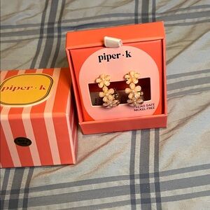 New Piper K pink hoop Floral Earrings